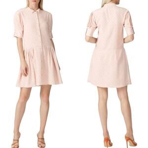 Deborah Lyons Anita Dress Pale Pink Polka Dot Drop Waist Puff Sleeve Women’s 2